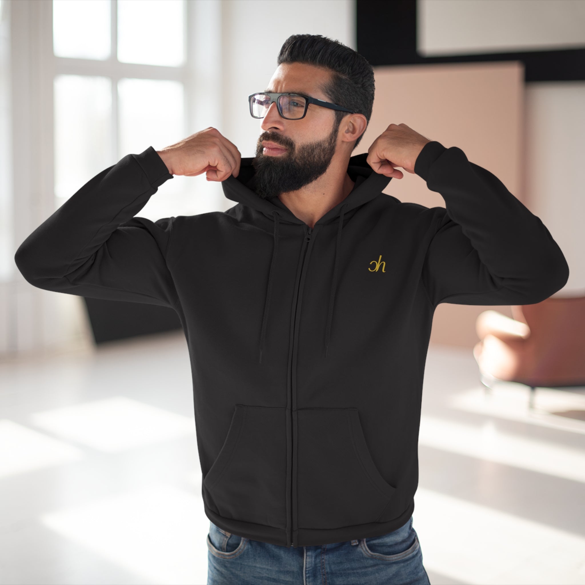 CH Zip Hoodie - Schwarz / Gold – Produktansicht 2